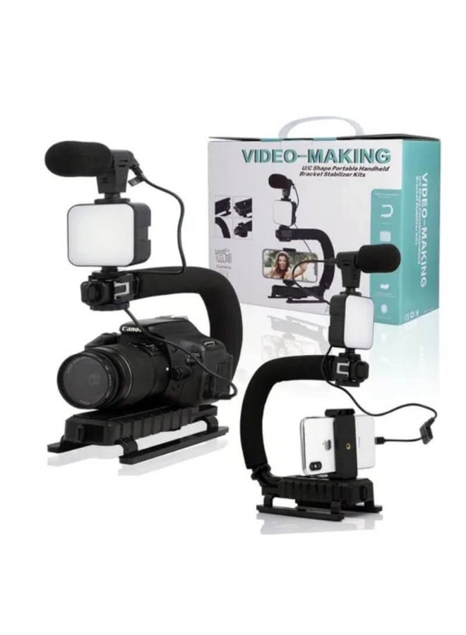 AY-49U C Type Portable Vlog Kit - LED Light Microphone Camera Bracket, Bluetooth Remote - Smartphone Video Making Kit - Perfect For Vloggers, Podcasts, Live Streaming, Youtube, Teaching And more  - Image 4