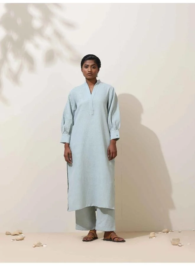 ترو برونز trueBrowns Nilah Blue Embroidered Natural Cotton Kurta Pant Set