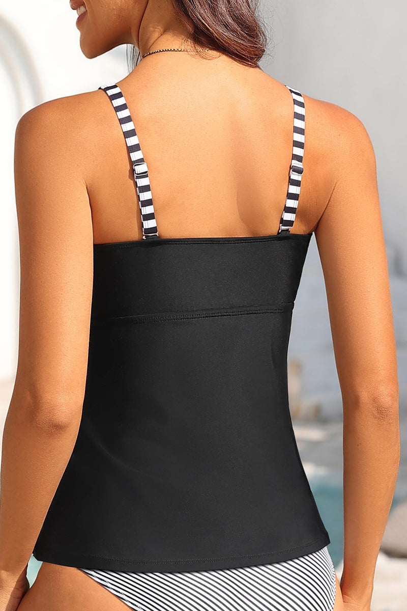 Talisea Women's Underwire Tankini Top Only Tummy Control Swimsuit Top Push Up Bathing Suit Top No Bottom Black White Stripes L - Image 5