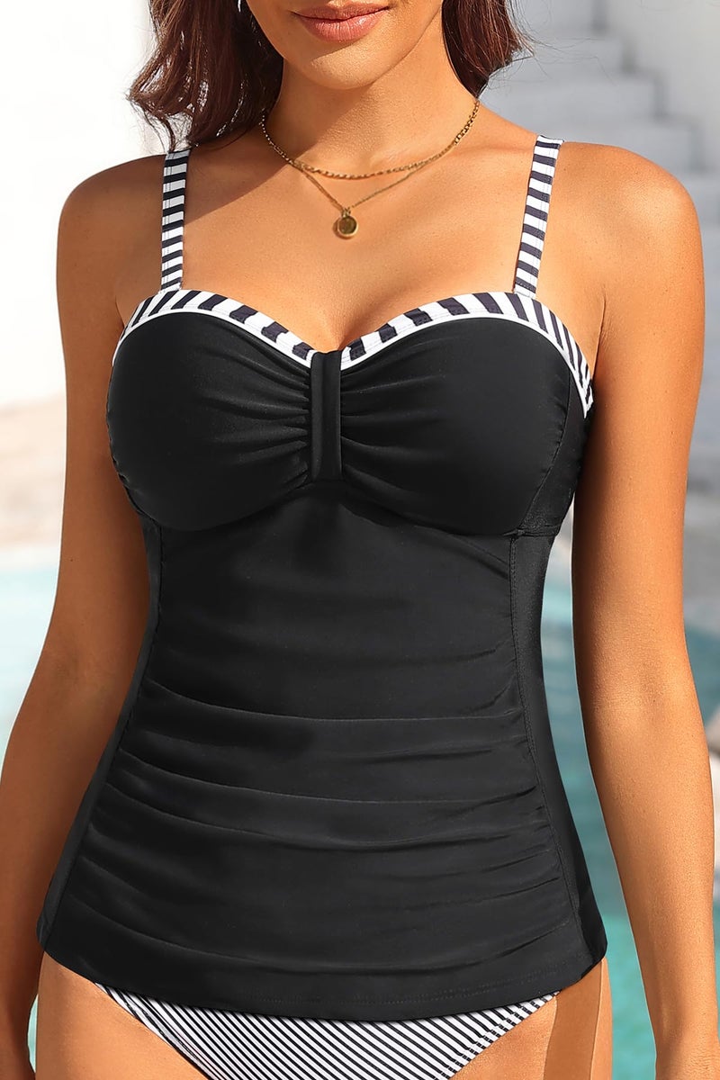 Talisea Women's Underwire Tankini Top Only Tummy Control Swimsuit Top Push Up Bathing Suit Top No Bottom Black White Stripes L - Image 4