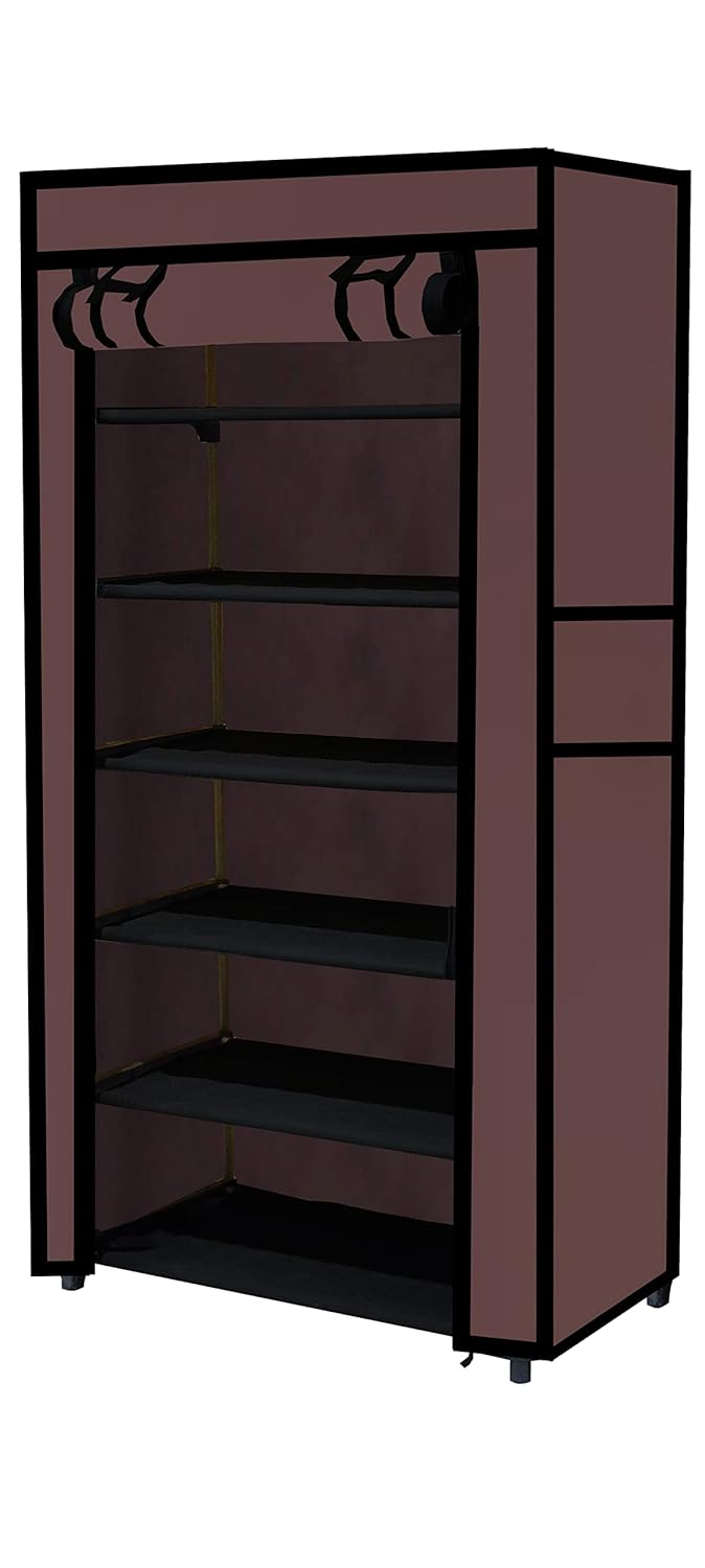 SANAMSTORE Multi Utility 6 Layer Shelf Collapsible Metal Pipes with NonWoven 100GSM Fabric Cover for ShoeClothToyBooks Rack Brown Metal - Image 5