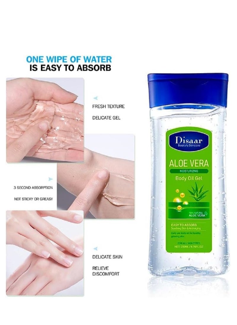 Disaar - Daily Use Aloe Vera Moisturizing Body Oil Gel Soothing And Anti Aging For Healthy Glowing Skin Suitable For All Skin Types 200ml - Image 1