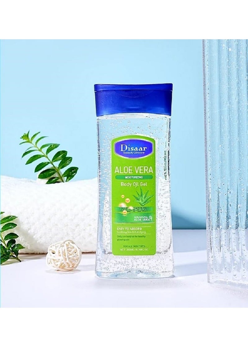 Disaar - Daily Use Aloe Vera Moisturizing Body Oil Gel Soothing And Anti Aging For Healthy Glowing Skin Suitable For All Skin Types 200ml - Image 1
