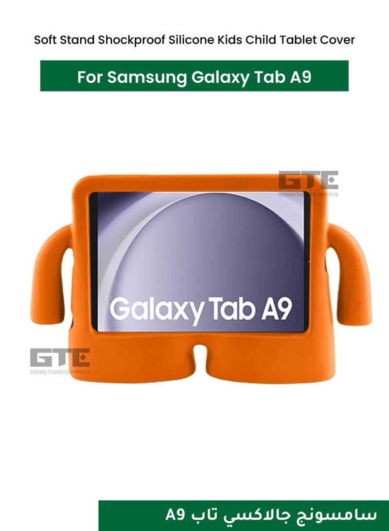 Soft Stand Shockproof Silicone Kids Child Tablet Cover for Samsung Galaxy Tab A9-Orange