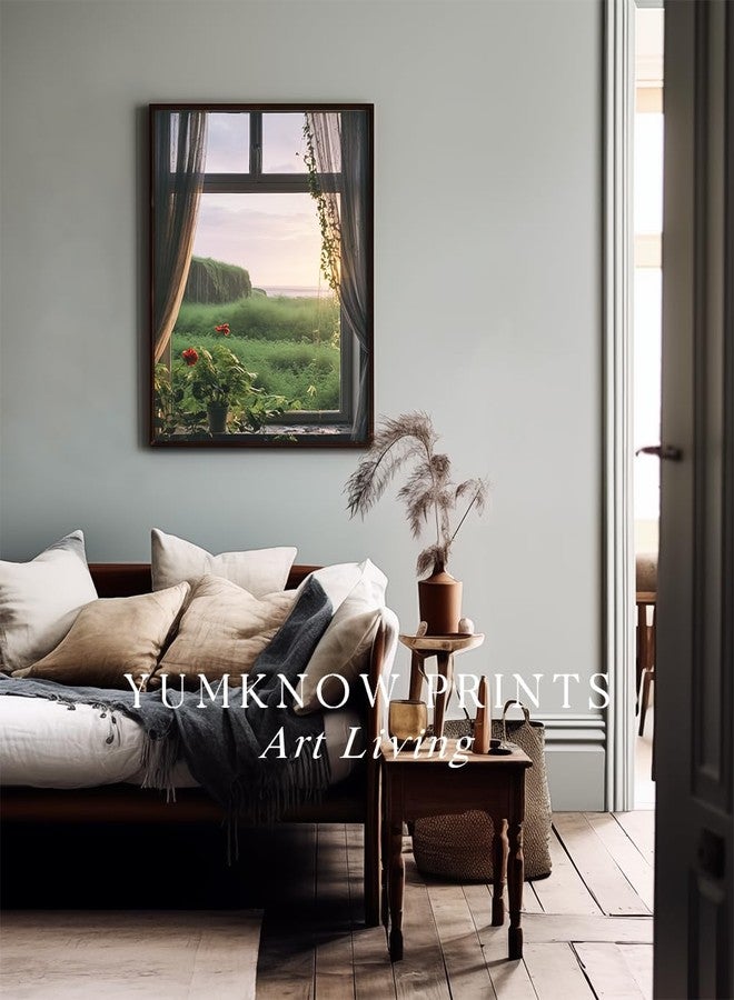 YUMKNOW Rolled Canvas 24x36 Print Wall Decor - Windows View to Nature Wall Art - Decoration Bedroom, Living Room, Office - Serene Floral Grassland Seaside Beachfront Sea Ocean - Spring Summer Coastal Seashore - Image 4
