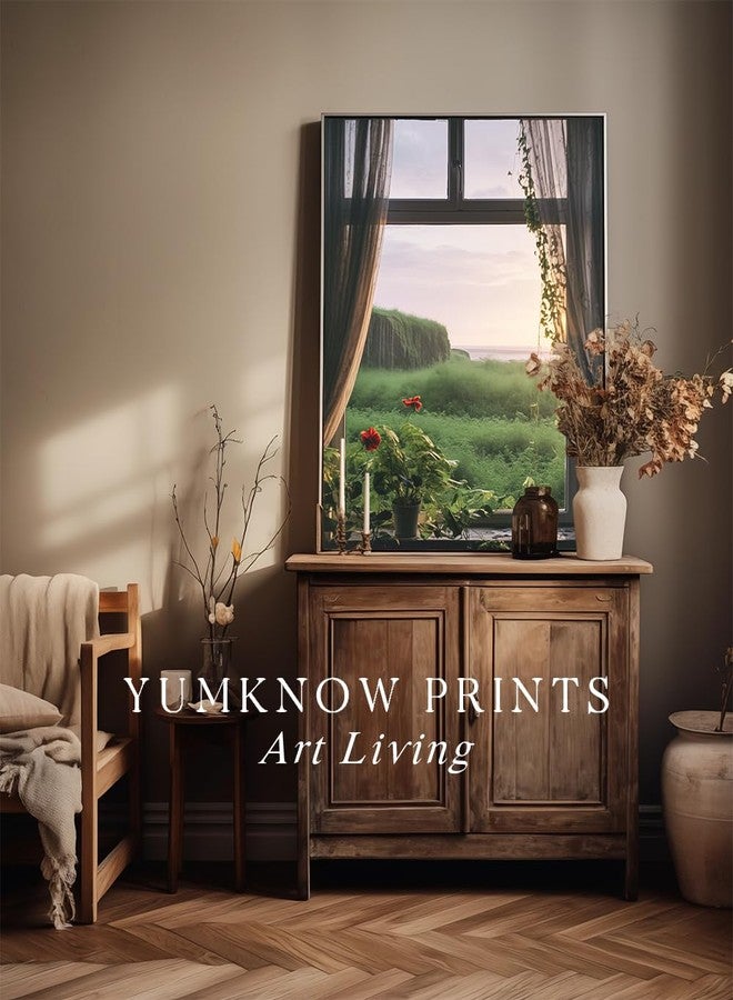 YUMKNOW Rolled Canvas 24x36 Print Wall Decor - Windows View to Nature Wall Art - Decoration Bedroom, Living Room, Office - Serene Floral Grassland Seaside Beachfront Sea Ocean - Spring Summer Coastal Seashore - Image 3