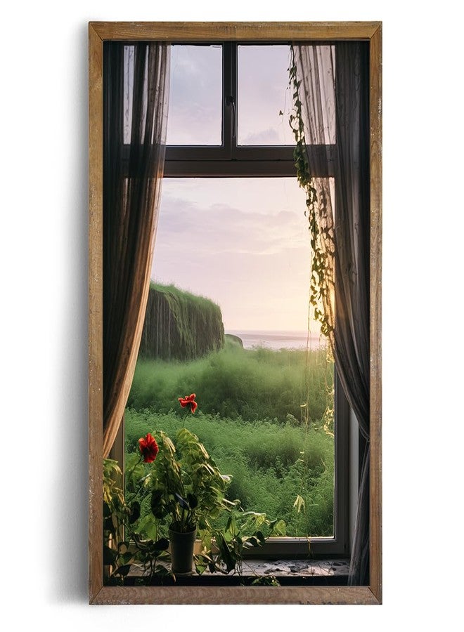 YUMKNOW Rolled Canvas 24x36 Print Wall Decor - Windows View to Nature Wall Art - Decoration Bedroom, Living Room, Office - Serene Floral Grassland Seaside Beachfront Sea Ocean - Spring Summer Coastal Seashore - Image 1