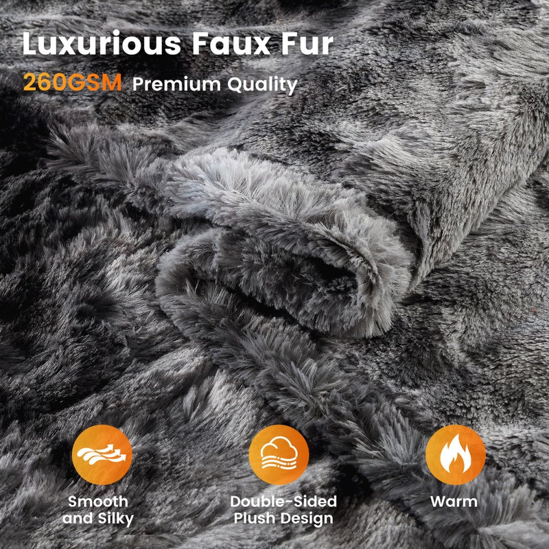WOOMER Heated Blanket Throw 50" x 60", Electric Blanket Throw with 4 Heating Levels & 4H Auto Off, ETL Certified, Marble Grey Double-Sided Faux Fur, Over-Heat Protect, Machine Washable - Image 2