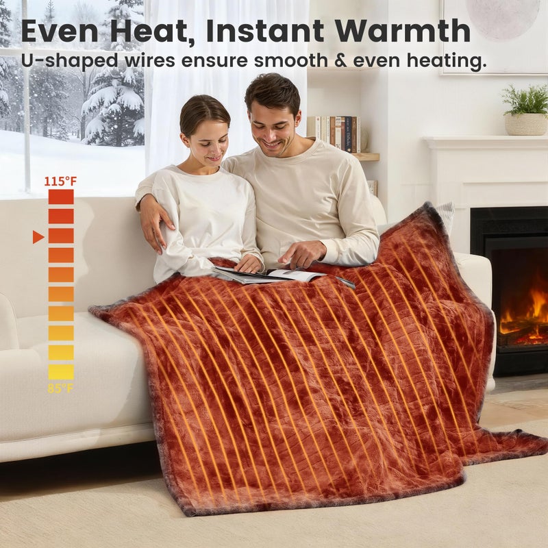 WOOMER Heated Blanket Throw 50" x 60", Electric Blanket Throw with 4 Heating Levels & 4H Auto Off, ETL Certified, Marble Grey Double-Sided Faux Fur, Over-Heat Protect, Machine Washable - Image 4