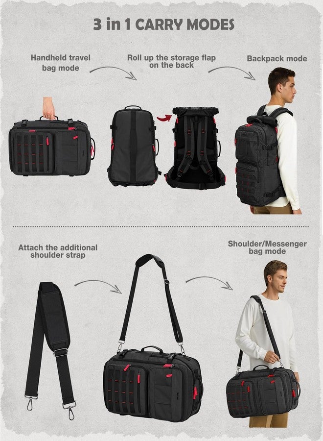 جونيكس حقيبة ظهر للسفر من غونكس، حقيبة سفر كبيرة من النايلون، حقيبة كمبيوتر محمول قابلة للتحويل 3 في 1 للرجال والنساء، متينة للعمل والسفر في عطلة نهاية الأسبوع (أسود) - Image 5