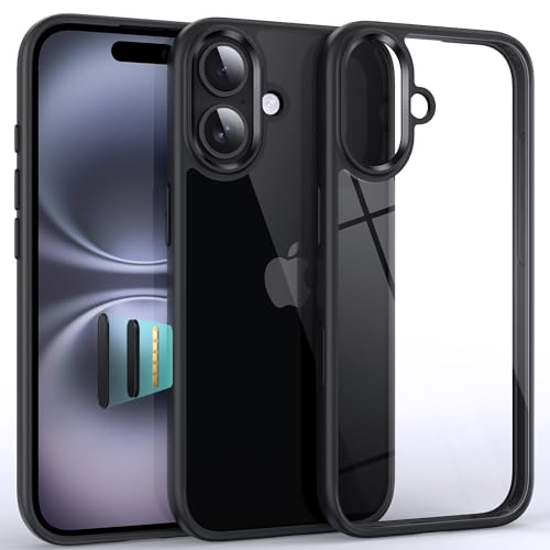 Supdeal Shockproof Clear Case for iPhone 16, [Camera Control Button] [10FT Military Drop Protection] Hard Clear Silicone Edge Four Corner Airbags Protection Phone Cover, 6.1", Black - Image 1