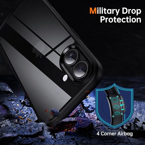 Supdeal Shockproof Clear Case for iPhone 16, [Camera Control Button] [10FT Military Drop Protection] Hard Clear Silicone Edge Four Corner Airbags Protection Phone Cover, 6.1", Black - Image 3