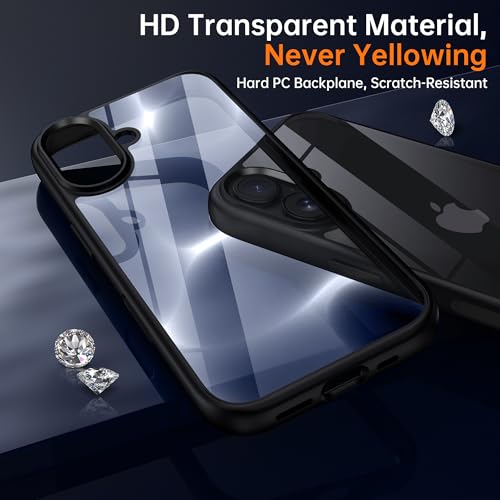Supdeal Shockproof Clear Case for iPhone 16, [Camera Control Button] [10FT Military Drop Protection] Hard Clear Silicone Edge Four Corner Airbags Protection Phone Cover, 6.1", Black - Image 4