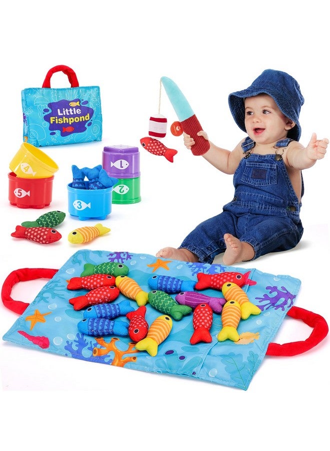 hahaland ألعاب هاهالاند مونتيسوري للأطفال بعمر سنة - لعبة صيد قماشية للأطفال 10 في 1 مع أكواب تكديس، لعبة للأطفال من 12-18 شهر هدية عيد ميلاد لصبي بعمر سنة، ألعاب للأطفال بعمر سنة للصبيان والبنات - Image 1
