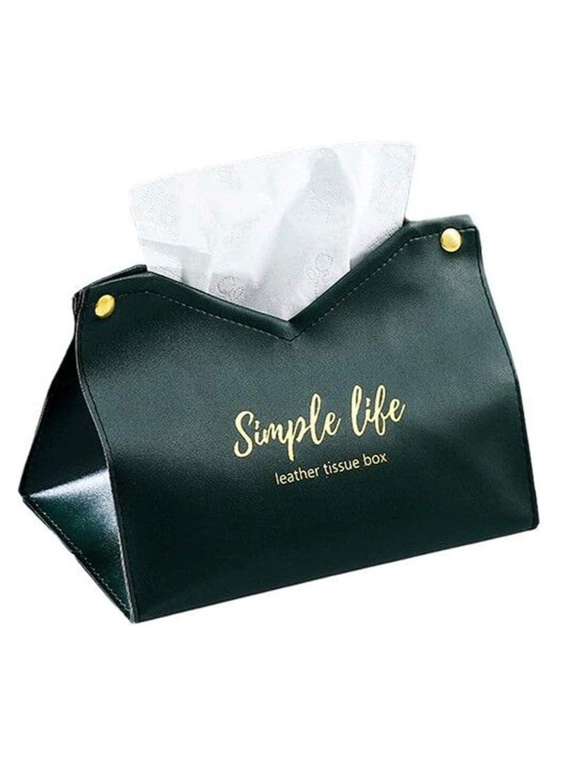 Y&D Decorative PU Leather Box Cover, Rectangular Tissue Facial Paper Cover Case, Printed Foldable Napkin Dispenser Container for Living Room, Bedroom, Car, Home, Office (Green)  - Image 1