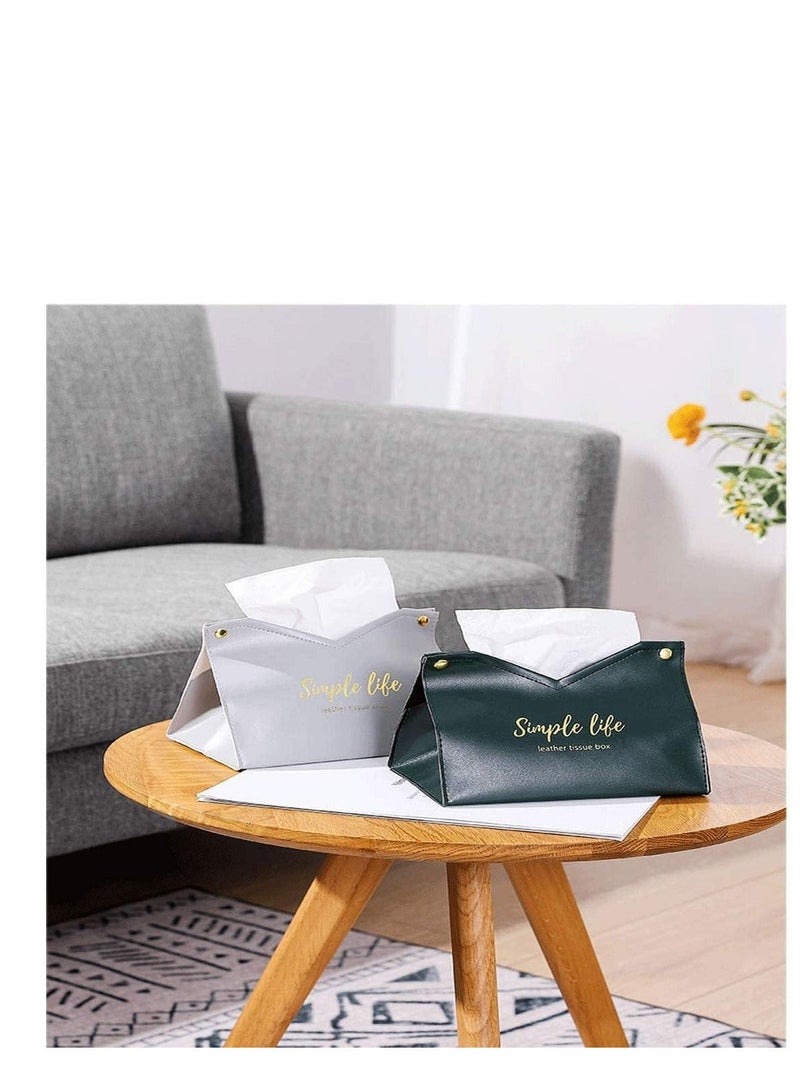 Y&D Decorative PU Leather Box Cover, Rectangular Tissue Facial Paper Cover Case, Printed Foldable Napkin Dispenser Container for Living Room, Bedroom, Car, Home, Office (Green)  - Image 2