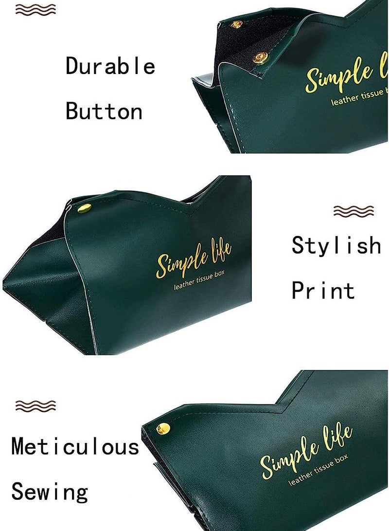 Y&D Decorative PU Leather Box Cover, Rectangular Tissue Facial Paper Cover Case, Printed Foldable Napkin Dispenser Container for Living Room, Bedroom, Car, Home, Office (Green)  - Image 4