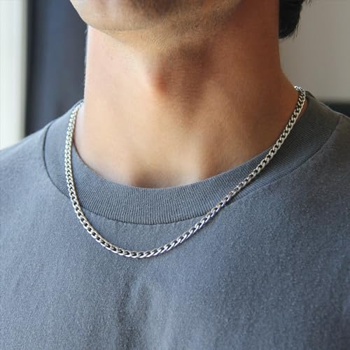 HZMAN 5mm Cuban Chain for Men Stainless Steel Men's Silver Chain Diamond Cut Hip Hop Link Chains Necklace 16-30 Inch (20in) - Image 3