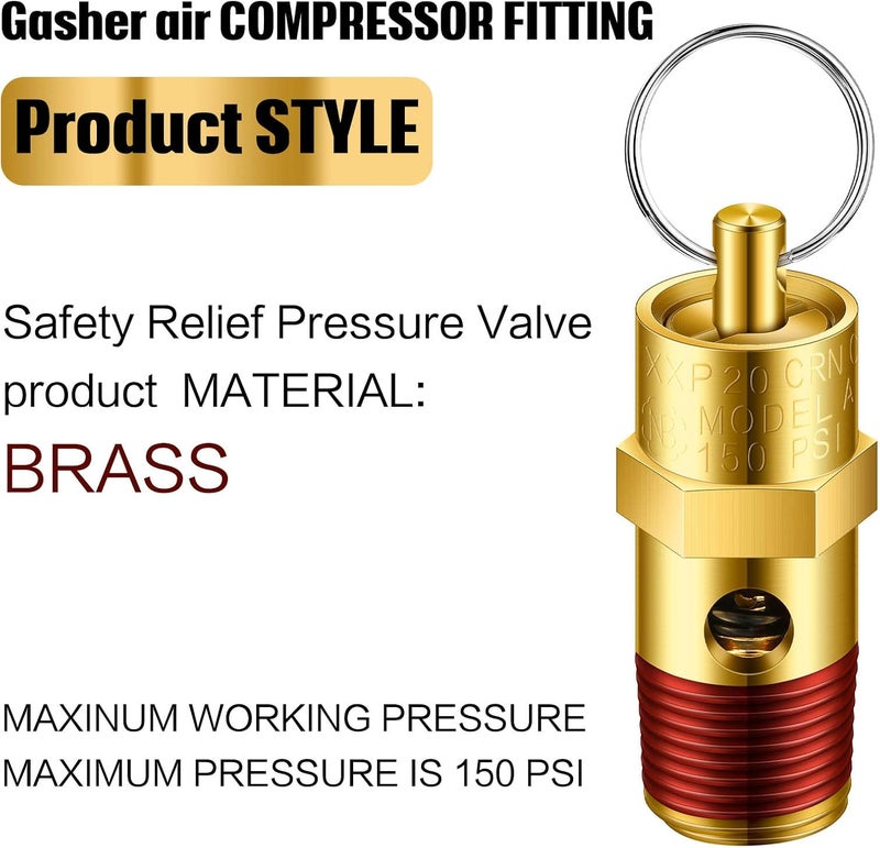 Bonuci صمام أمان بونوتشي 4 قطع 1/4" ذكر NPT صمام تخفيف الضغط لضاغط الهواء (ضغط مجموعة 150 psi) - Image 5