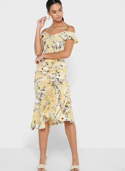 ELLA Ruffle Hem Bardot Dress
