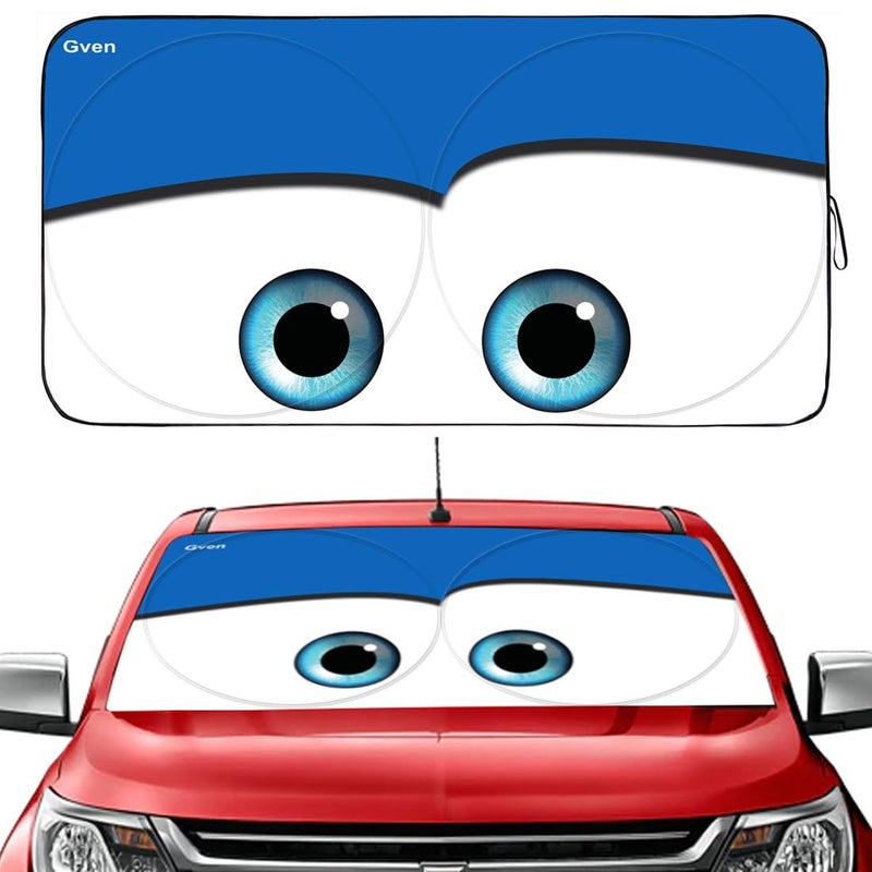 Güvenç Gven Windshield Sun Shade, 2024 Car Sun Shade for Front Windshield Funny Car Eyes Sunshades Sun Visor Protector Blocks UV Rays Foldable 210T Keep Your Vehicle Cool - Image 1