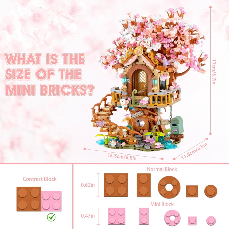 Vziimo Cherry Blossom Bonsai Tree Building Sets, Japanese Tree House Model Sets, 1149 PCS Mini Bricks Creative Gifts for Teens Adults 14+ - Image 2