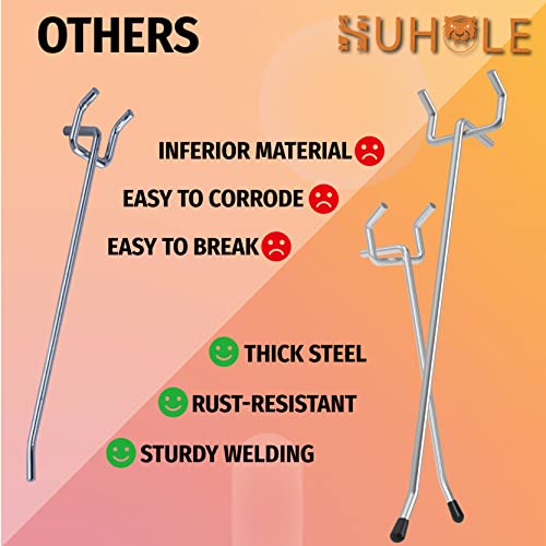 HUHOLE Pegboard Hooks 4 Inch 50PC, Ideal Garage Organization, Wall Storage Tool Organizer, Fit 1/4" 1/8" Peg Board with Plastic Tip (Silver, 4 Inch) - Image 2