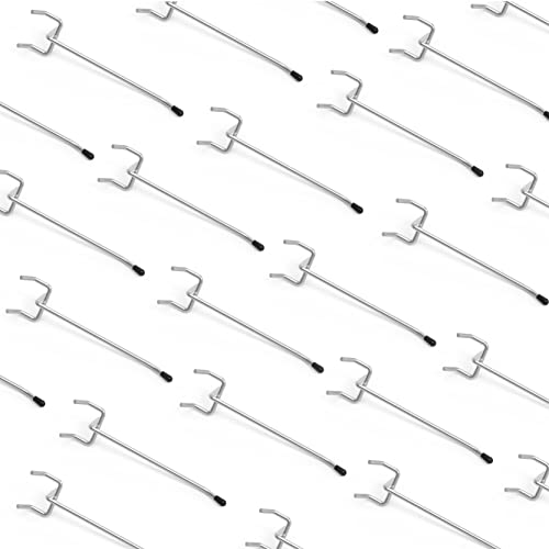 HUHOLE Pegboard Hooks 4 Inch 50PC, Ideal Garage Organization, Wall Storage Tool Organizer, Fit 1/4" 1/8" Peg Board with Plastic Tip (Silver, 4 Inch) - Image 1