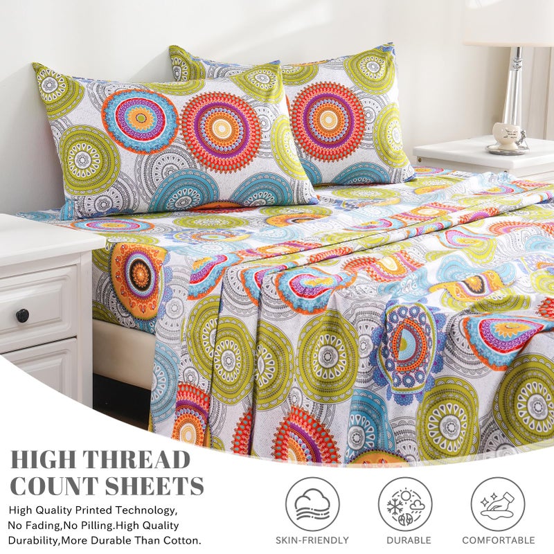 Bedlifes Queen Sheet Set Ultra Soft, Breathable, Silky Flower Deep Pocket 100% Microfiber Bedding, 4 Piece Queen Size Mandala Patterned - Image 3