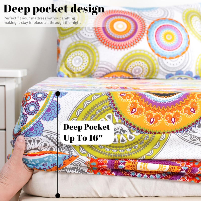 Bedlifes Queen Sheet Set Ultra Soft, Breathable, Silky Flower Deep Pocket 100% Microfiber Bedding, 4 Piece Queen Size Mandala Patterned - Image 5