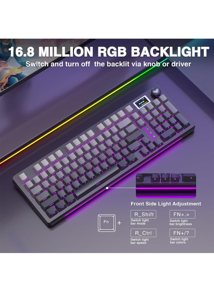 أولا لوحة مفاتيح ميكانيكية لاسلكية AULA S98 Pro مع شاشة ومقبض، 2.4 جيجاهرتز/USB-C/BT5.0، لوحة مفاتيح كريمية قابلة للتبديل السريع، مفاتيح خطية مُشحمة مسبقًا، أغطية مفاتيح PBT مطبوعة على الجانب، لوحات مفاتيح ألعاب بإضاءة خلفية RGB - Image 5