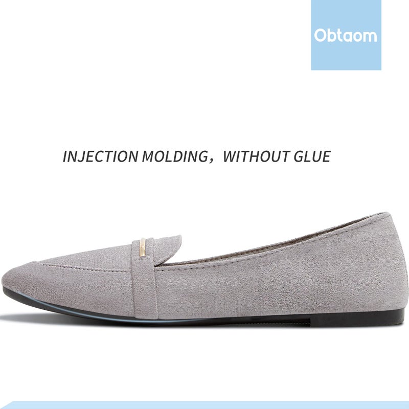Obtaom Women's Pointy Toe Loafer Flat Comfortable Faux Suede Work Shoes,Cute Penny Loafer Slip On Ballet Flat(Grey US9) - Image 3