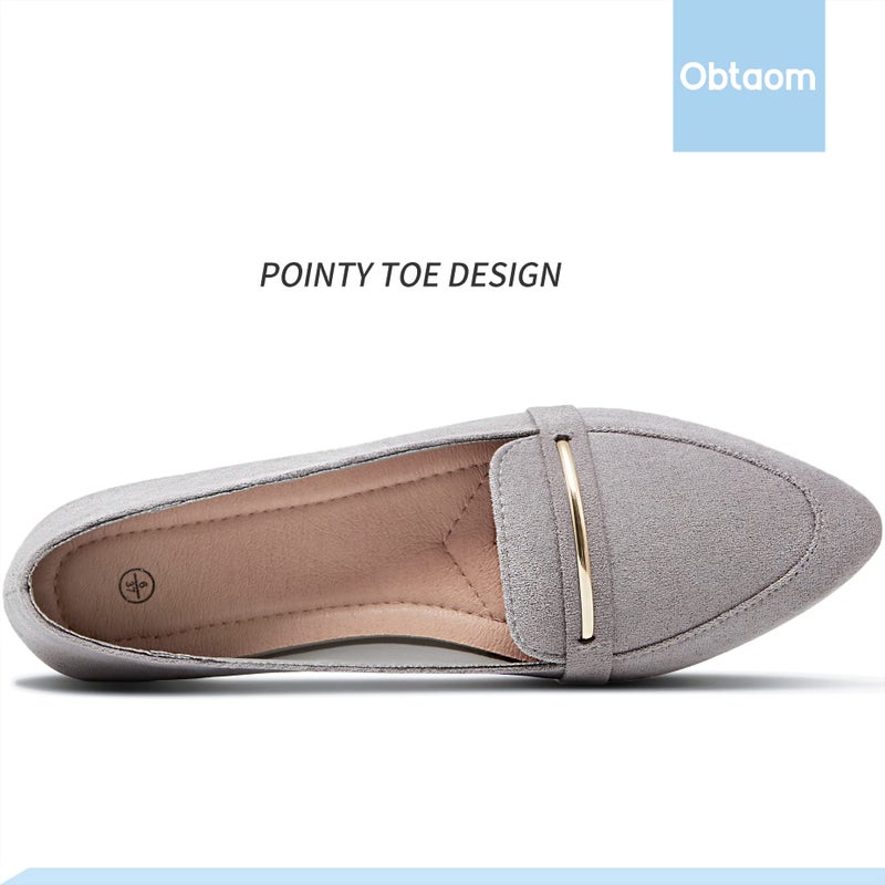 Obtaom Women's Pointy Toe Loafer Flat Comfortable Faux Suede Work Shoes,Cute Penny Loafer Slip On Ballet Flat(Grey US9) - Image 5