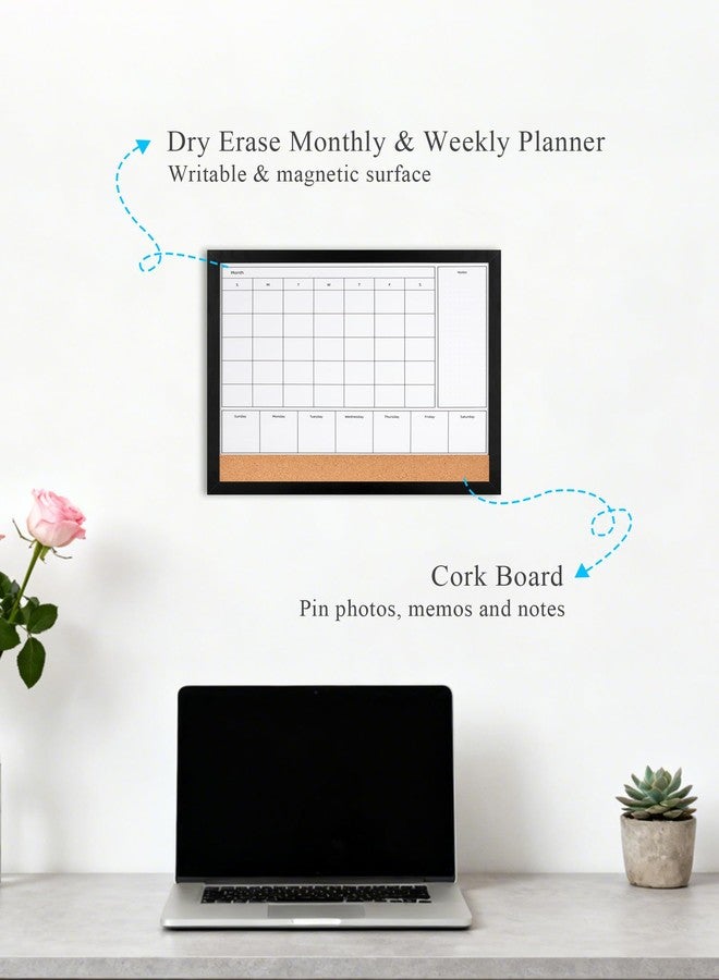 Aitakatta 4-in-1 Dry Erase Calendar for Wall with Black Wooden Frame, 17x13 inches Magnetic Monthly & Weekly Planner Whiteboard, Cork Board Combo, Hanging White Board for Decor/Memo(4H1-BK Wood,4333) - Image 2