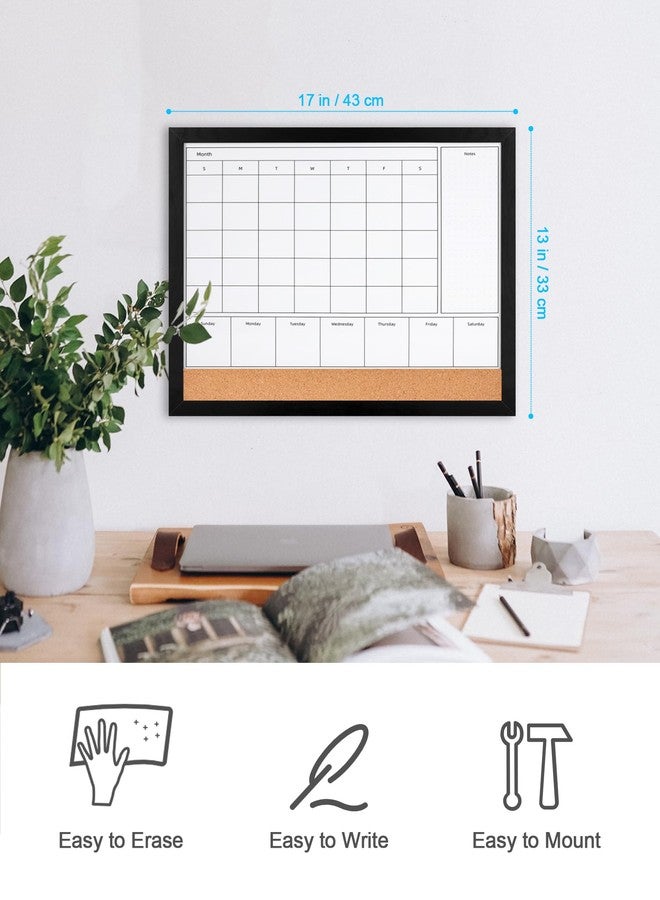 Aitakatta 4-in-1 Dry Erase Calendar for Wall with Black Wooden Frame, 17x13 inches Magnetic Monthly & Weekly Planner Whiteboard, Cork Board Combo, Hanging White Board for Decor/Memo(4H1-BK Wood,4333) - Image 3