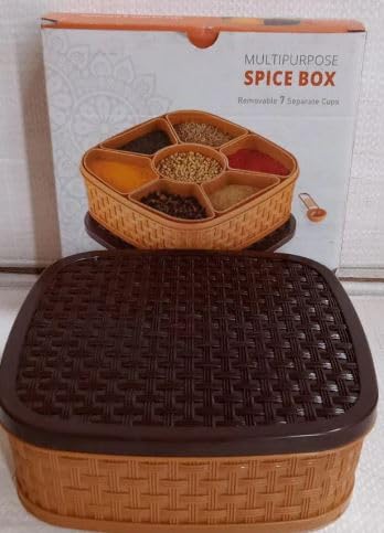 ImegaZ 7 IN 1 Spice Box with Spoon Masala Dabba Masala Box For Kitchen Masala Dani For Kitchen Brown Pack of 1 - Image 4