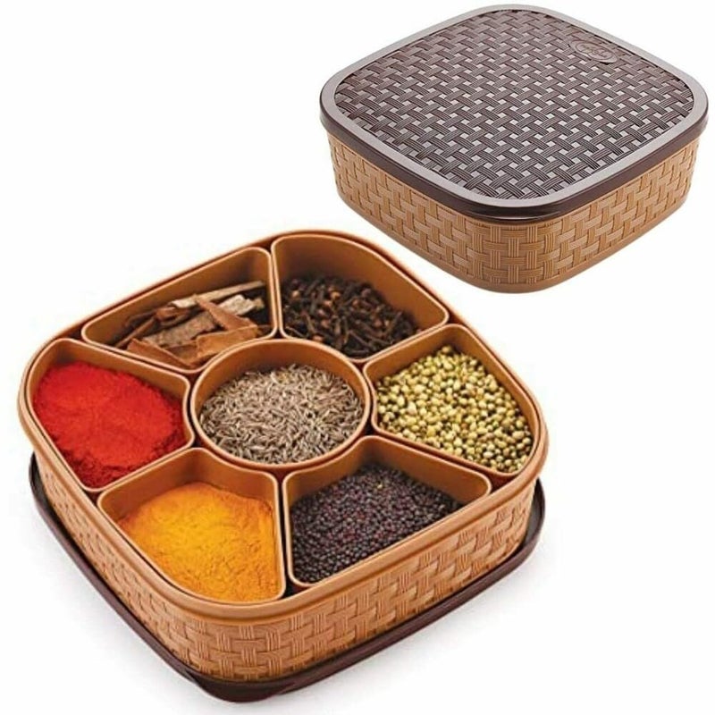 ImegaZ 7 IN 1 Spice Box with Spoon Masala Dabba Masala Box For Kitchen Masala Dani For Kitchen Brown Pack of 1 - Image 2
