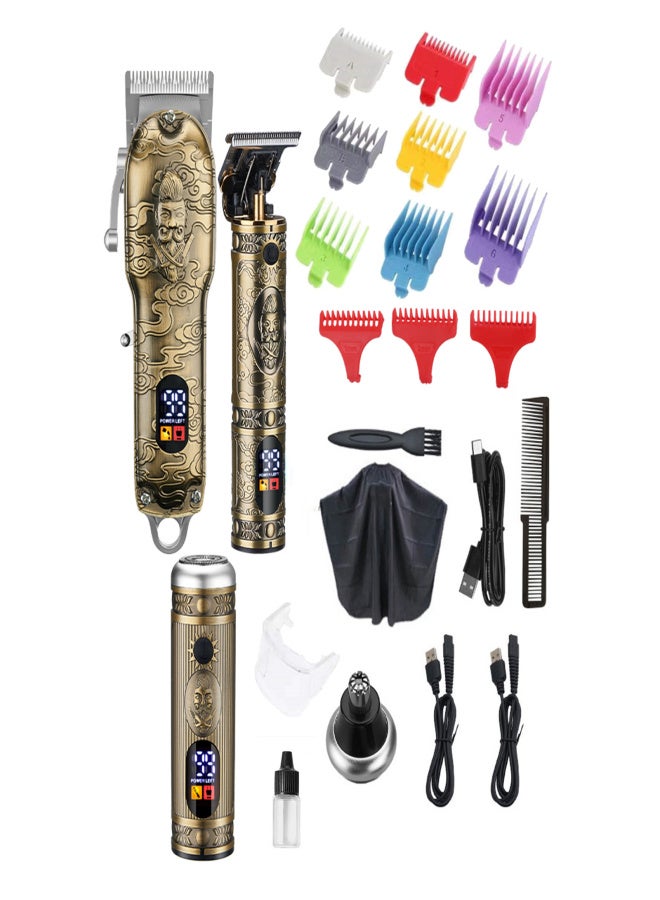 Resuxi Electric Hair Clippers Beard Grooming Kit LCD Digital Display Hair Nose Trimmer Retro Oil Head Hair Razor USB Rechargeable Household DIY Hair Cutting With Guide Combs Cleaning Brush Hair Apron - Image 2