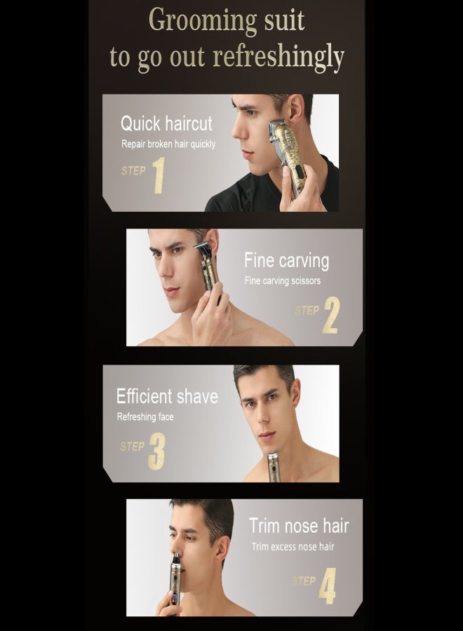 Resuxi Electric Hair Clippers Beard Grooming Kit LCD Digital Display Hair Nose Trimmer Retro Oil Head Hair Razor USB Rechargeable Household DIY Hair Cutting With Guide Combs Cleaning Brush Hair Apron - Image 5