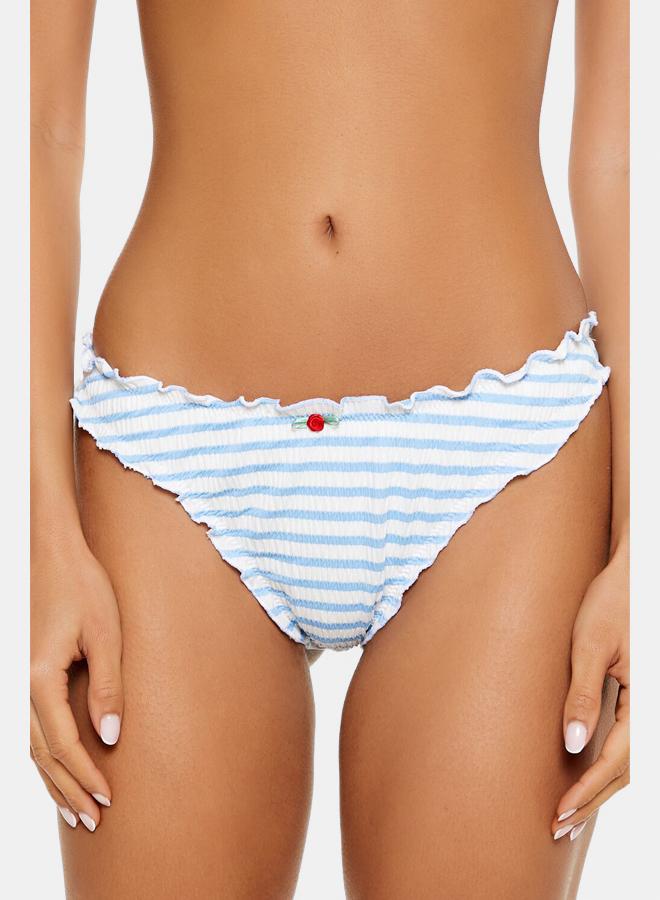 FOREVER 21 Seersucker Contrast Lettuce-Edge Bandeau Bikini Top - Image 2