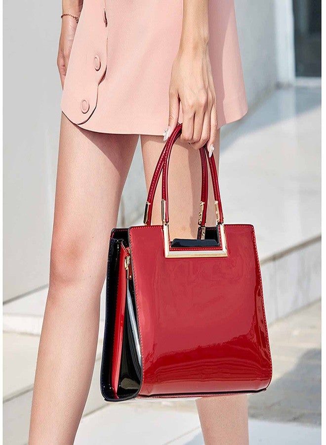 Rullar Women Top Handle Purse Satchel Patent PU Leather Handbag Shoulder Crossbody Bag Tote Burgundy - Image 2
