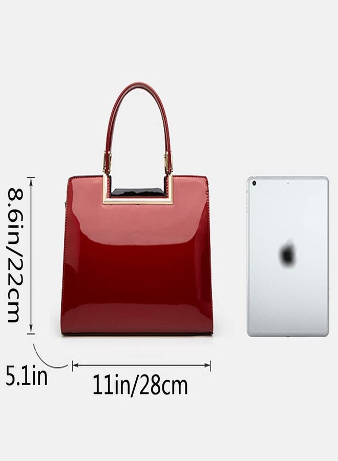 Rullar Women Top Handle Purse Satchel Patent PU Leather Handbag Shoulder Crossbody Bag Tote Burgundy - Image 3