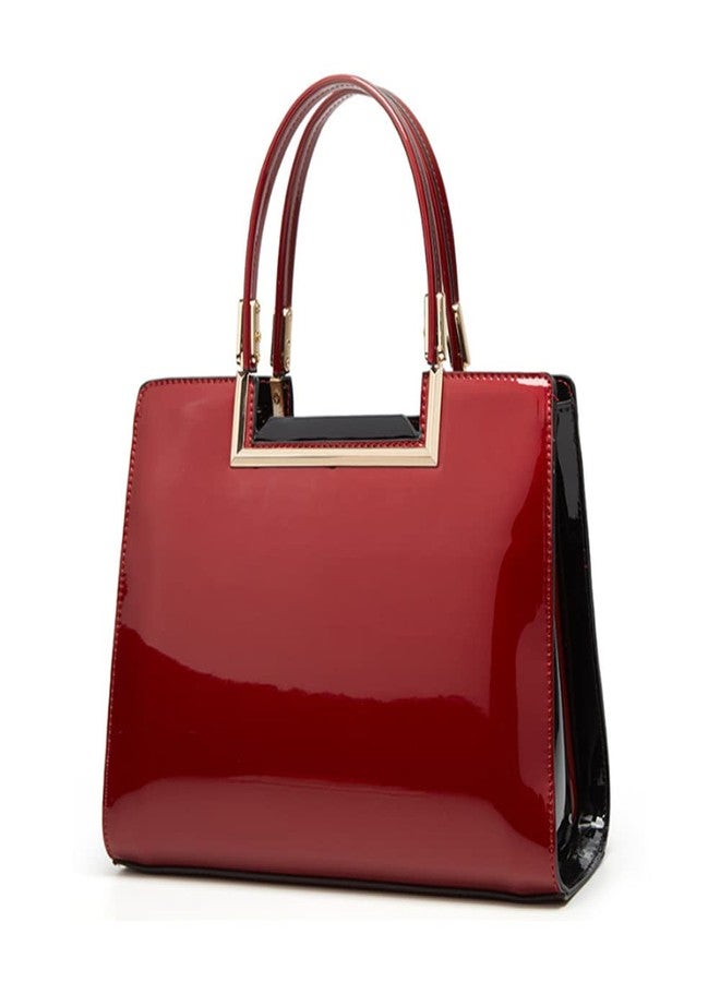 Rullar Women Top Handle Purse Satchel Patent PU Leather Handbag Shoulder Crossbody Bag Tote Burgundy - Image 1