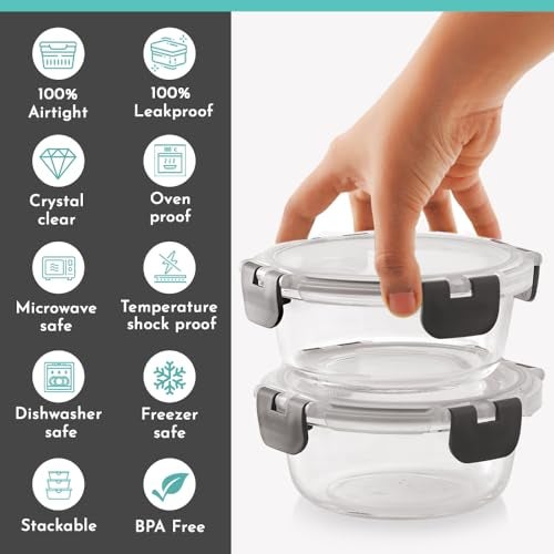 Magnus Glock Solid Glass Lunch Box with Flat Pouch and Detachable Clip, Includes 2 Round Airtight, Leakproof, Microwave Safe Borosilicate Glass Containers, 400 ML Each - Premium Lunch Boxes - Image 5