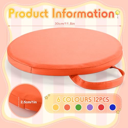 Suzile 12 Pcs 12 Inch Round Floor Cushions for Kids and Toddlers Flexible Seating Classroom Floor Pillow with Handles for Classroom Daycare Preschool Yoga Meditation - Image 2