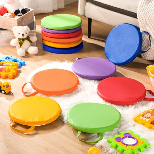 Suzile 12 Pcs 12 Inch Round Floor Cushions for Kids and Toddlers Flexible Seating Classroom Floor Pillow with Handles for Classroom Daycare Preschool Yoga Meditation - Image 5