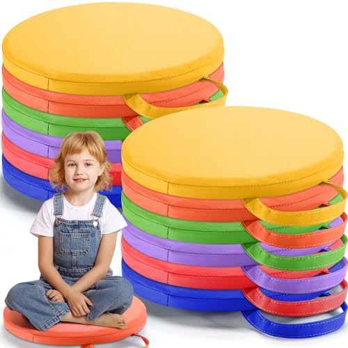 Suzile 12 Pcs 12 Inch Round Floor Cushions for Kids and Toddlers Flexible Seating Classroom Floor Pillow with Handles for Classroom Daycare Preschool Yoga Meditation - Image 1