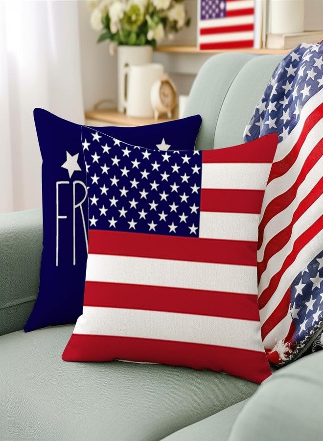 RABUSOFA 4th of July Decorations Pillows Decorative Throw Pillows18x18,Fourth of July Patriotic Pillow Cases,American Star Memorial Day Cushion Covers for Couch Sofa Set of 2(12-18) - Image 2