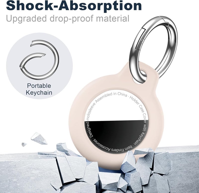 حافظة MOLOSLEEVE لحامل Airtag مع سلسلة مفاتيح، غطاء GPS مقاوم للصدمات ومضاد للخدش لـ Air Tags، إكسسوارات Airtag لحالات تتبع GPS للحقائب والأمتعة، لون شاي الحليب - Image 4