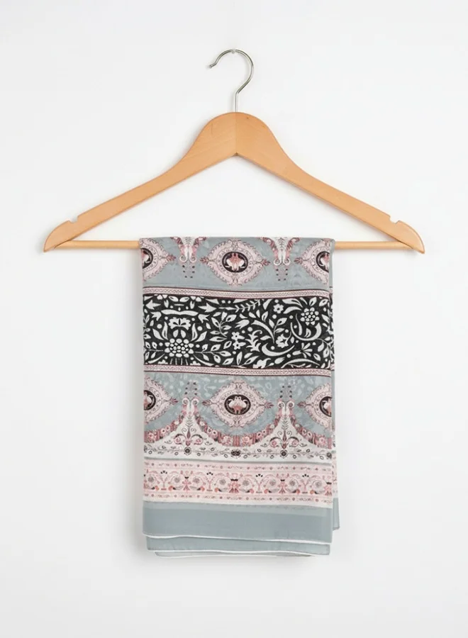 عبايات لمحة طرحة شيفون مطبوعة – رمادي بنقشة شرقية فاخرة